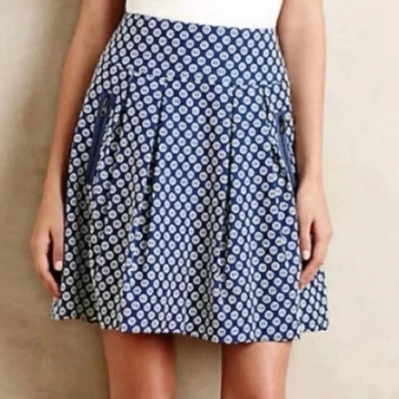 Maeve Anthropologie • Navy Blue Fourth Street Swing Pleated Bohemian Twee Skirt - Picture 2 of 10